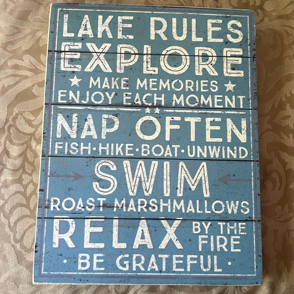 LAKE SIGN WOOD LT BLUE WHITE LETTERING 13 x 10